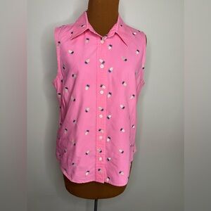 Tommy Hilfiger Sleeveless Pink Blouse Pineapple Embroidery Size 12